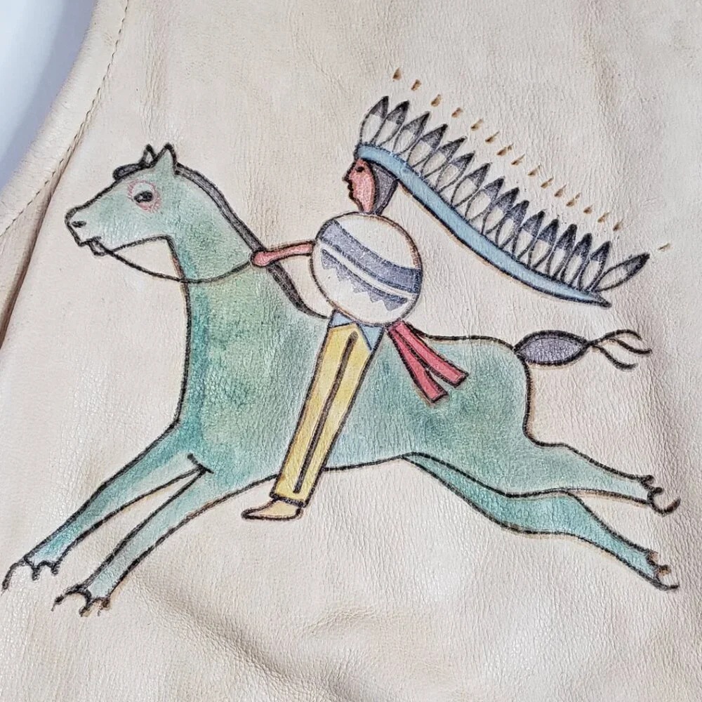 Ralph Lauren Country Polo Women Leather Vest Native American USA made 80s Vtg - Picture 4 of 16